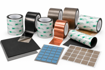 Range of 3M AB Series EMC absorber tapes, copper foil shielding tape and die-cut thermal interface pads for EMI/RFI shielding applications